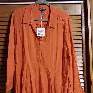 Davi & Dani Orange 3xl Long Sleeved, Buttoned V-Necked Dress.